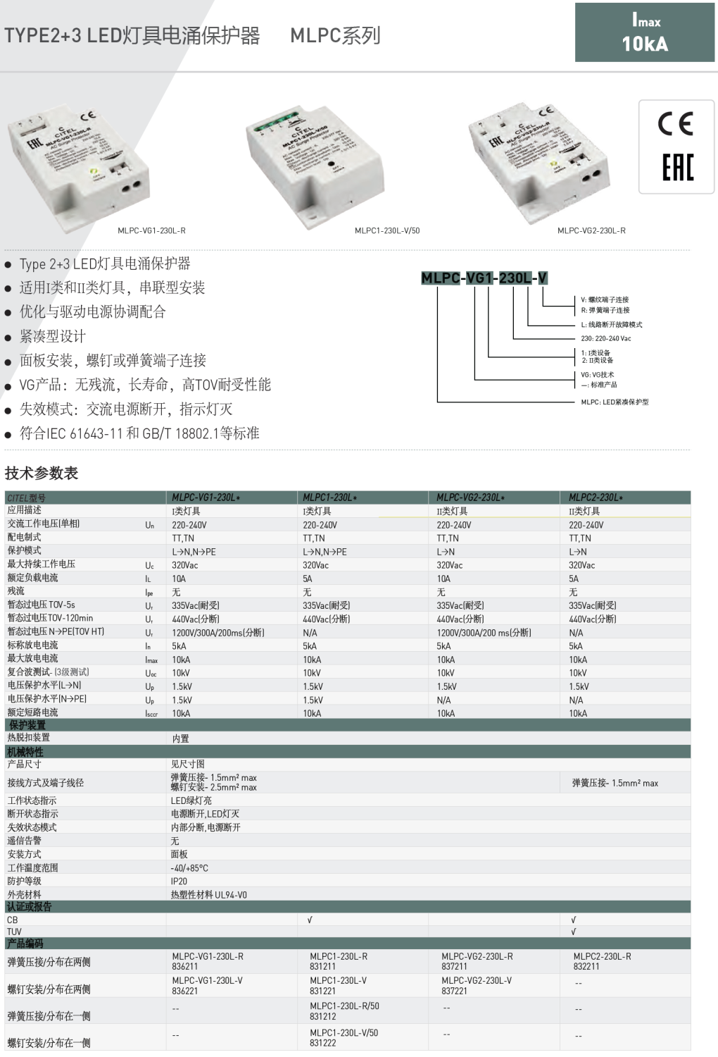 MLPC-VG1-230L-V，MLPC1-230L-V，MLPC1-230L-V/50，MLPC-VG2-230L-V，MLPC2-230L-V MLPC-VG1-230L-R，MLPC1-230L-R，MLPC1-230L-R/50，MLPC-VG2-230L-R，MLPC2-230L-R