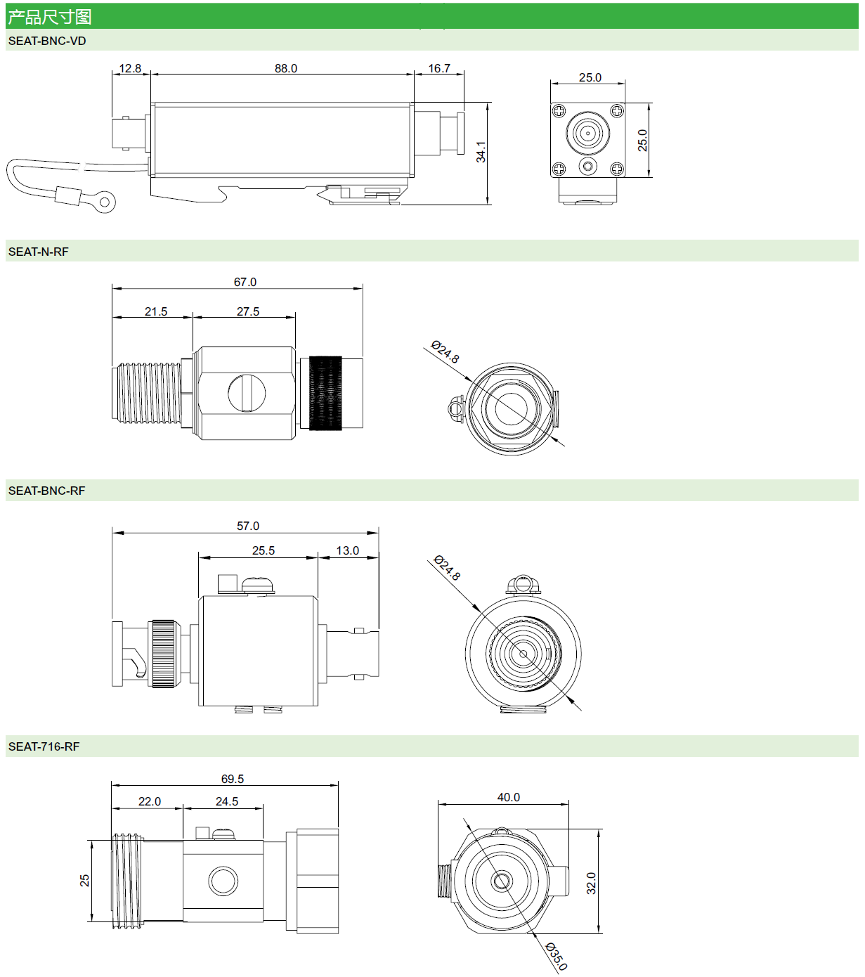 SEAT-N-RF（SEAT002），SEAT-BNC-RF（SEAT003），SEAT-716-RF（SEAT004）