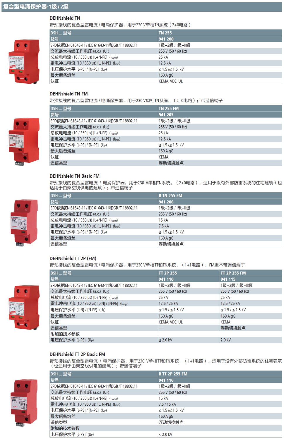 DSH TT 2P 255 FM DEHN复合型单相电涌保护器：高效防护与紧凑设计的完美结合