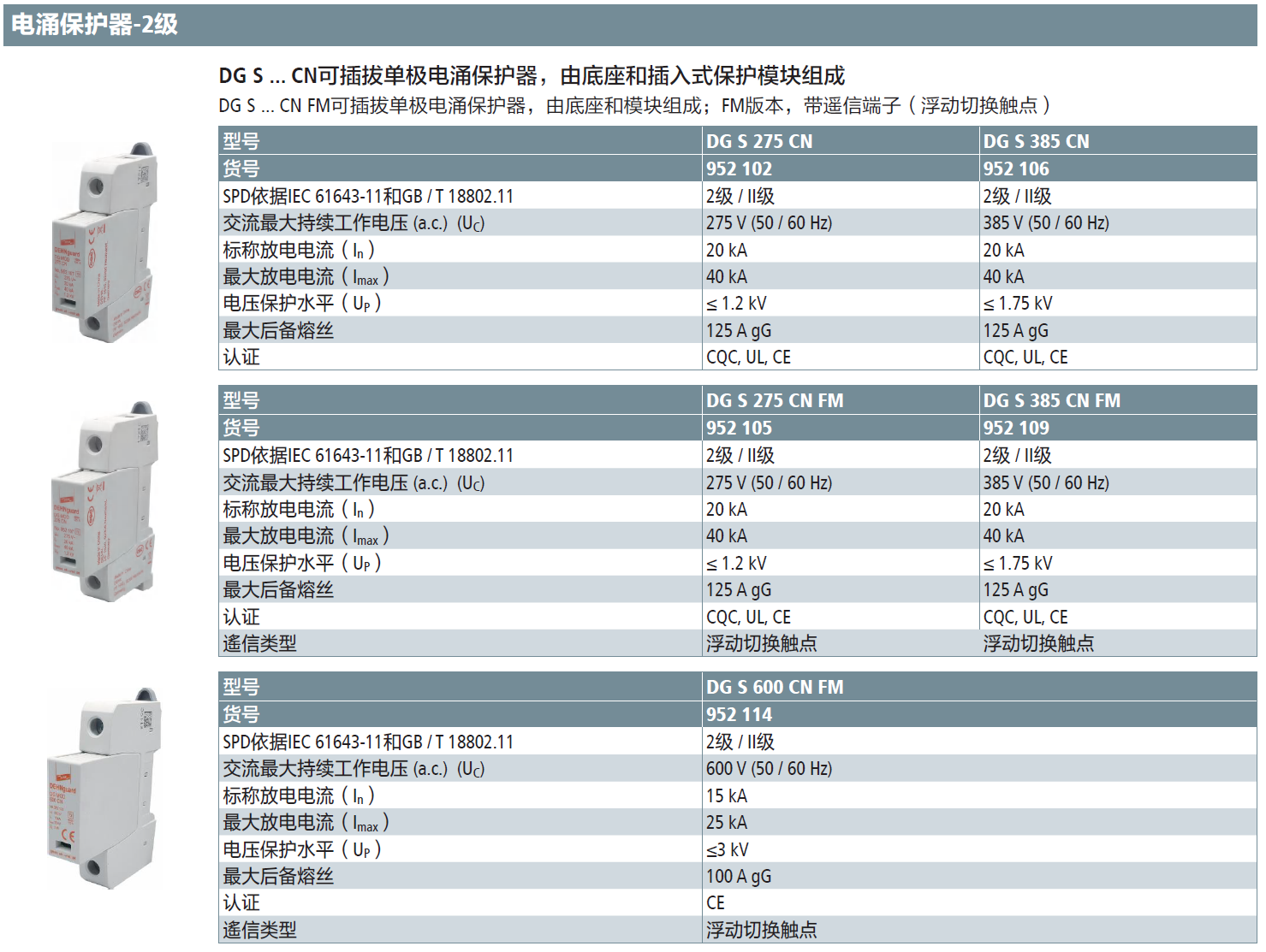 DG S 275 CN FM DEHN单极可插拔式电涌保护器：高效能、模块化设计的电涌防护解决方案