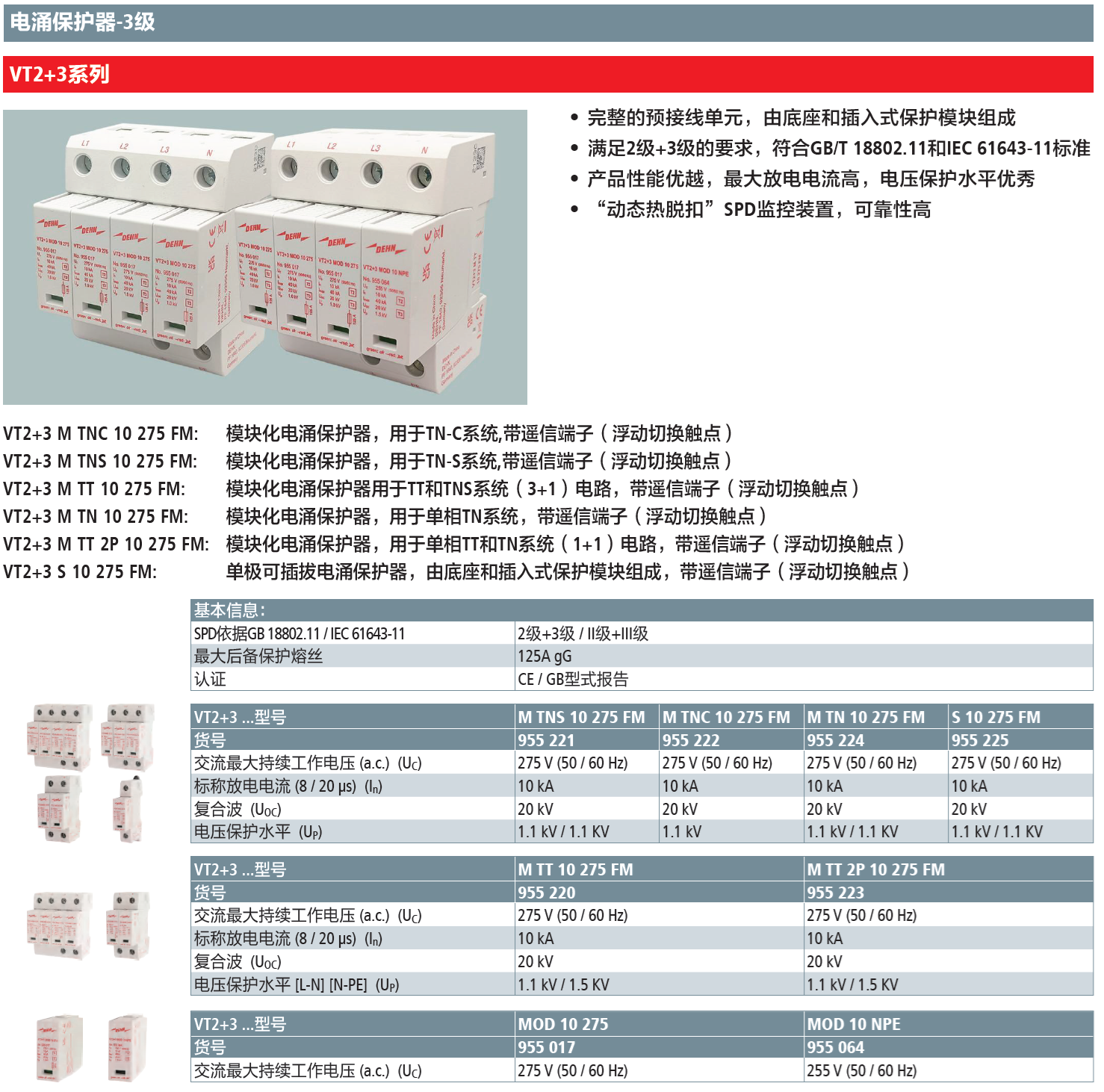 VT2+3 M TNC 10 275 FM DEHN电涌保护器：高效能电涌防护系列详解