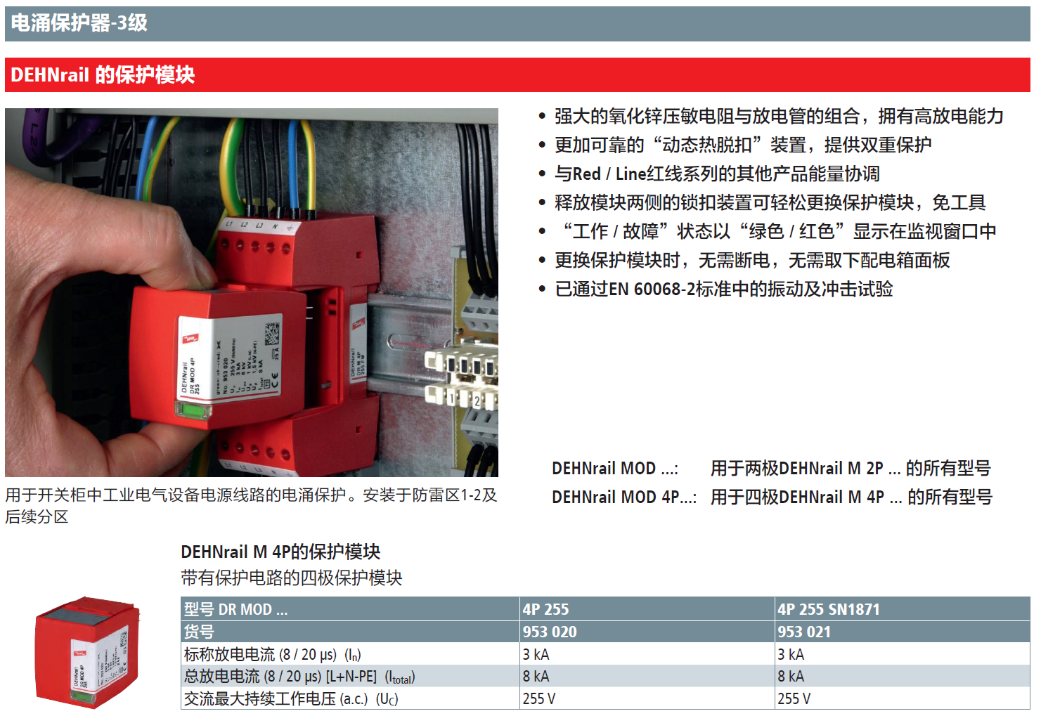 DR MOD 4P 255 SN1871 DEHN：三相电涌保护器的核心解决方案