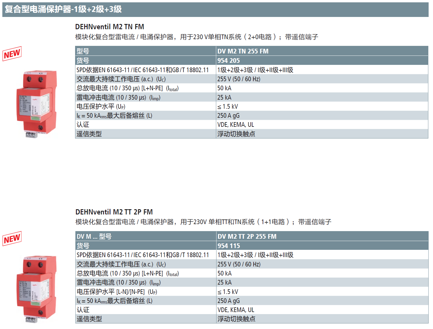 DV M2 TT 2P 255 FM DEHN单相复合型电涌保护器：高效防护，稳定可靠