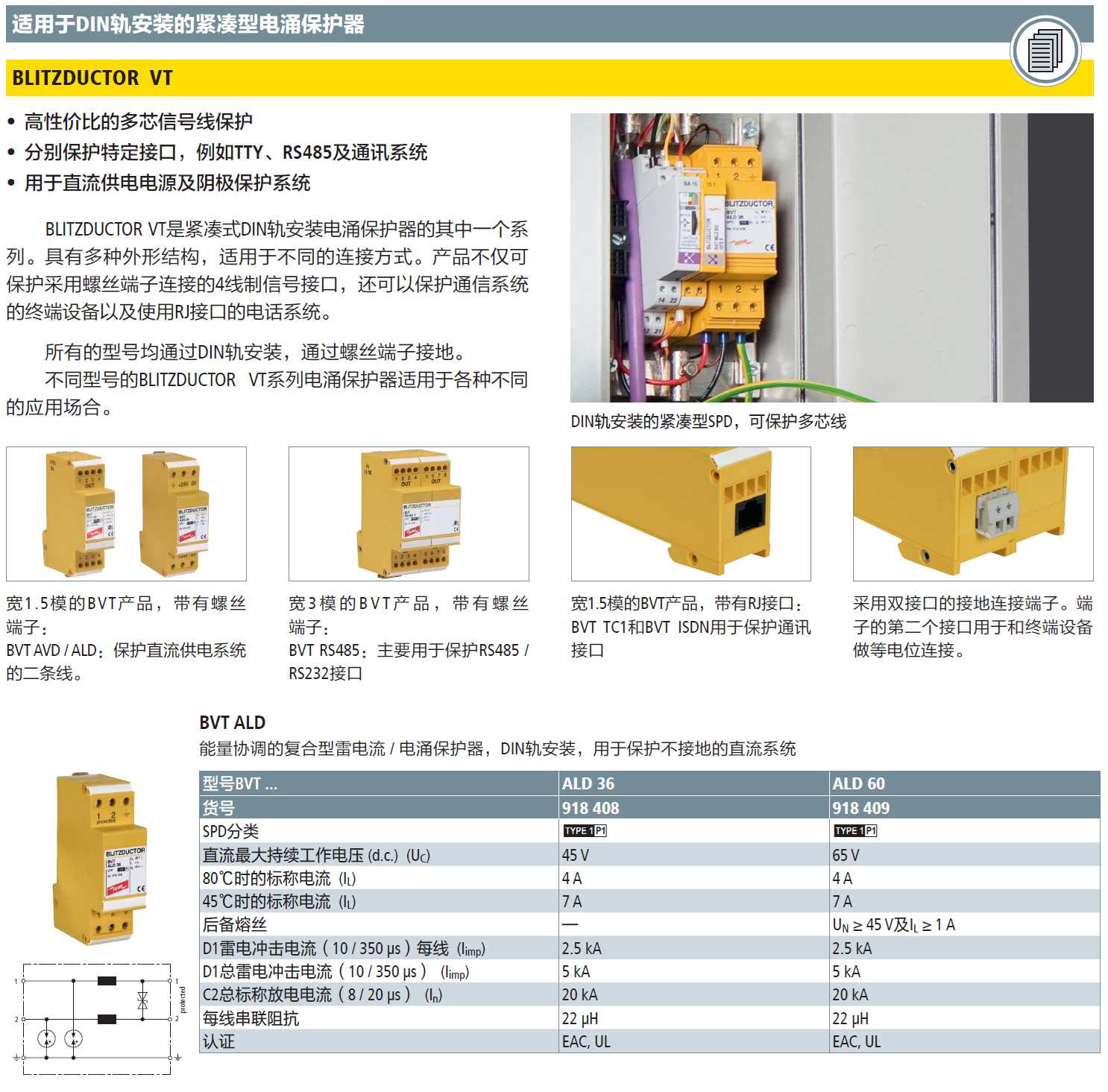 BVT ALD 36 DEHN信号防雷器：数字化时代的